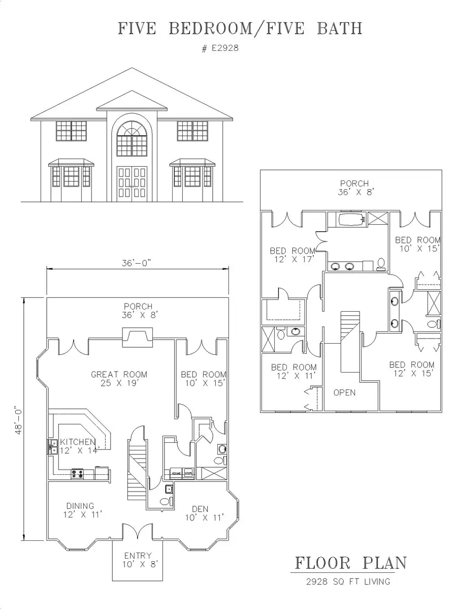 Plan #E2928 five bedroom house plan preview