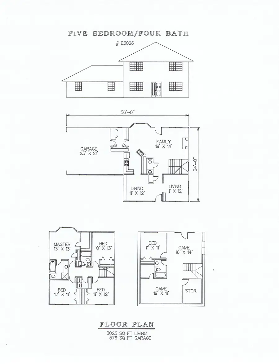 Plan #E3026 five bedroom house plan preview
