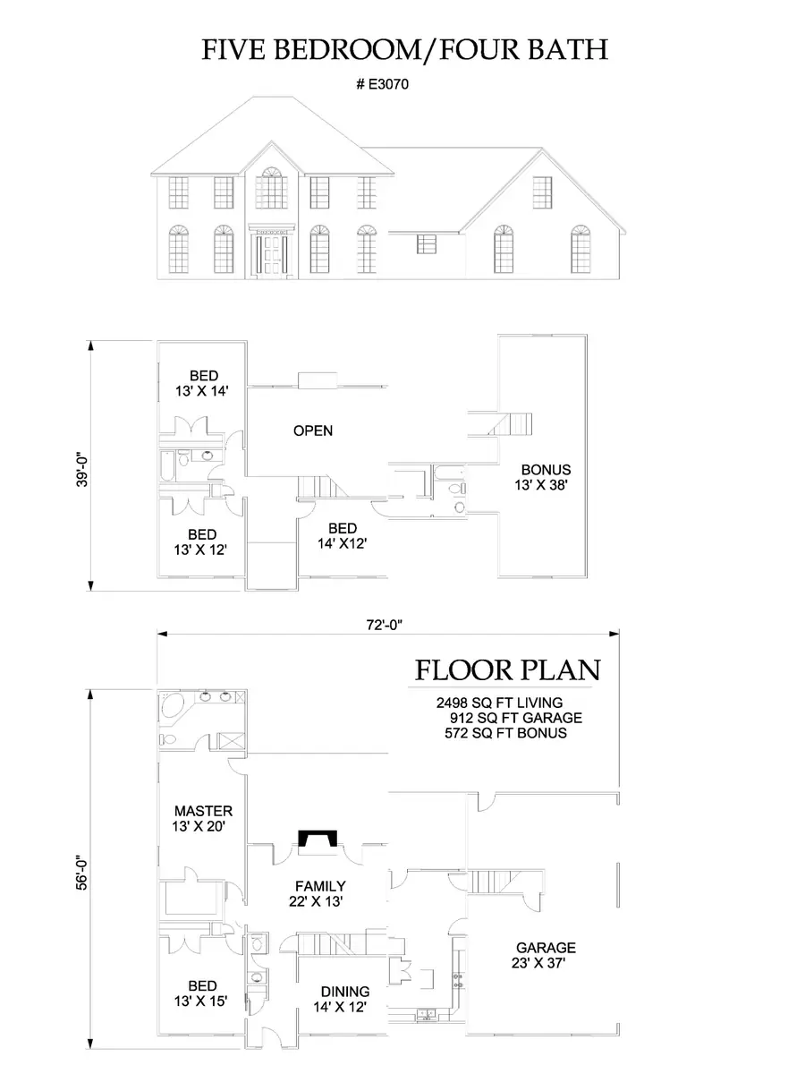 Plan #E3070 five bedroom house plan preview