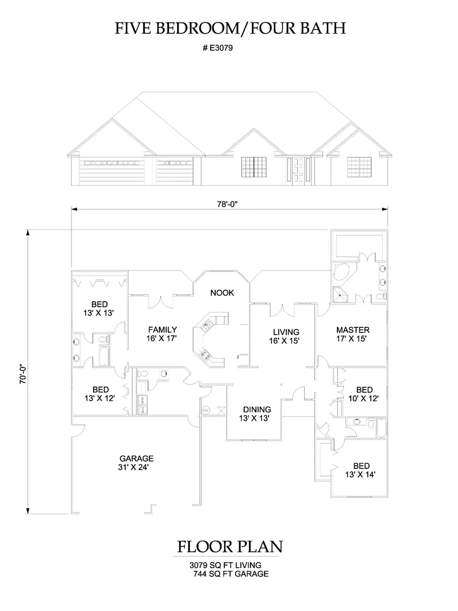 Plan #E3079 five bedroom house plan preview