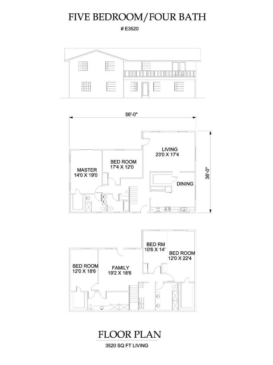 Plan #E3520 five bedroom house plan preview