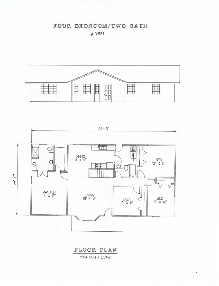 Plan #D1584 four bedroom house plan preview