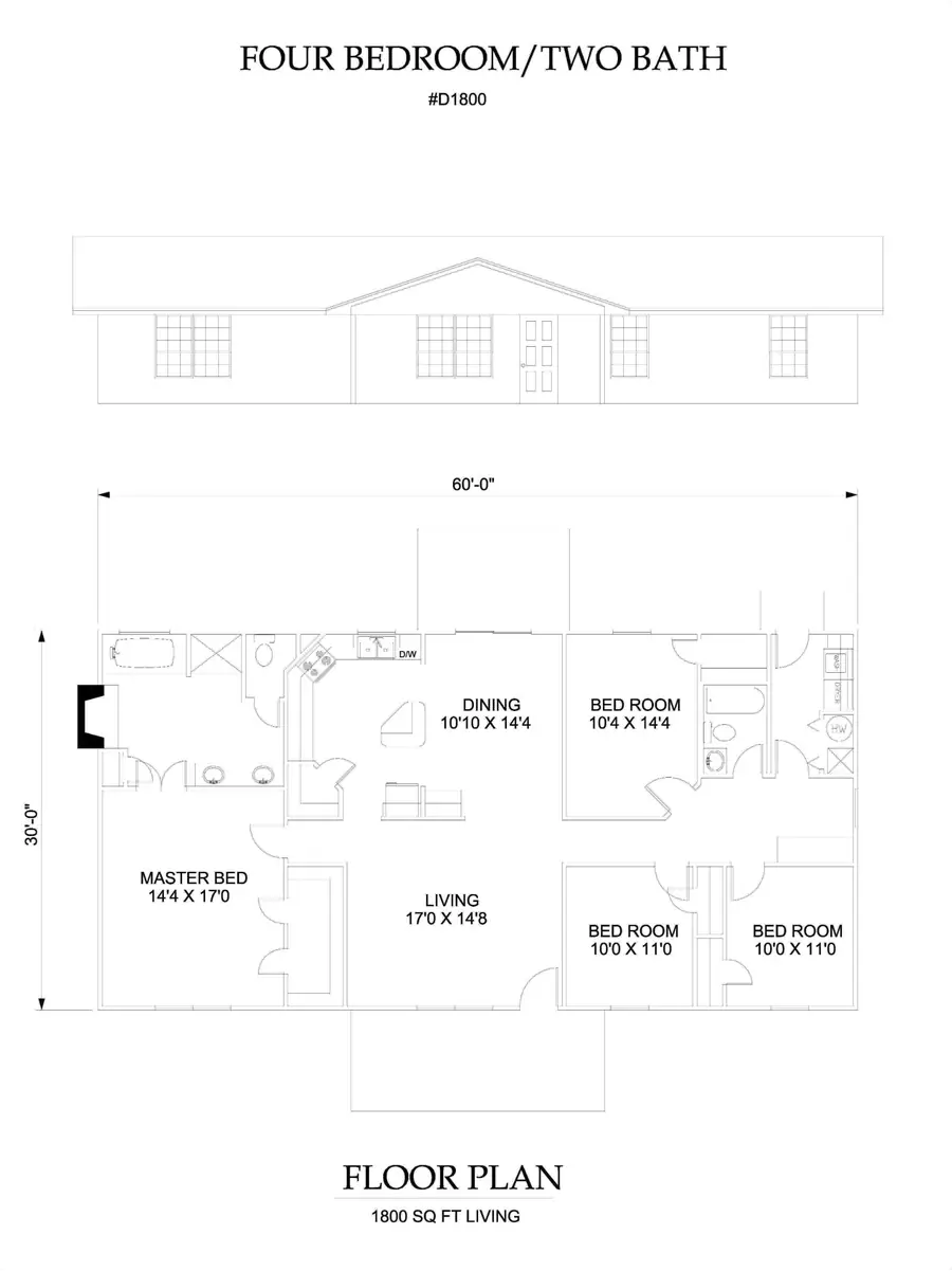 Plan #D1800 four bedroom house plan preview