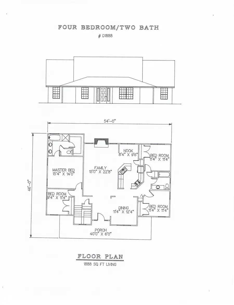 Plan #D1888 four bedroom house plan preview