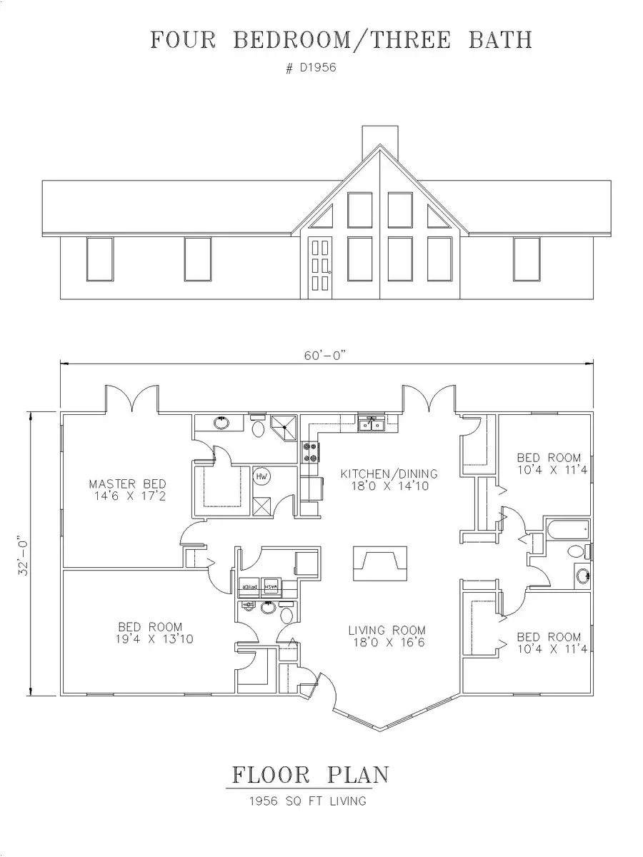 Plan #D1956 four bedroom house plan preview