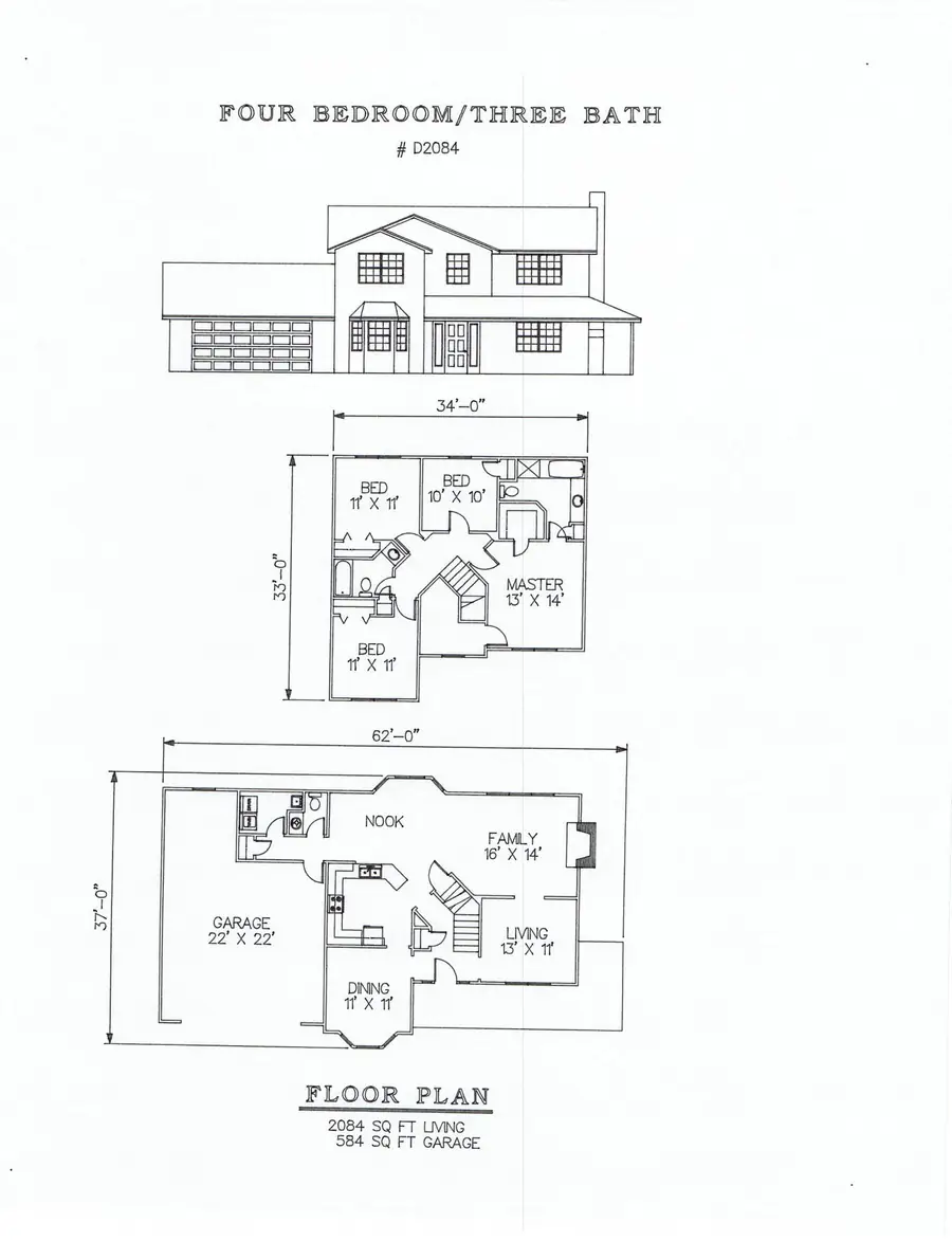 Plan #D2084 four bedroom house plan preview