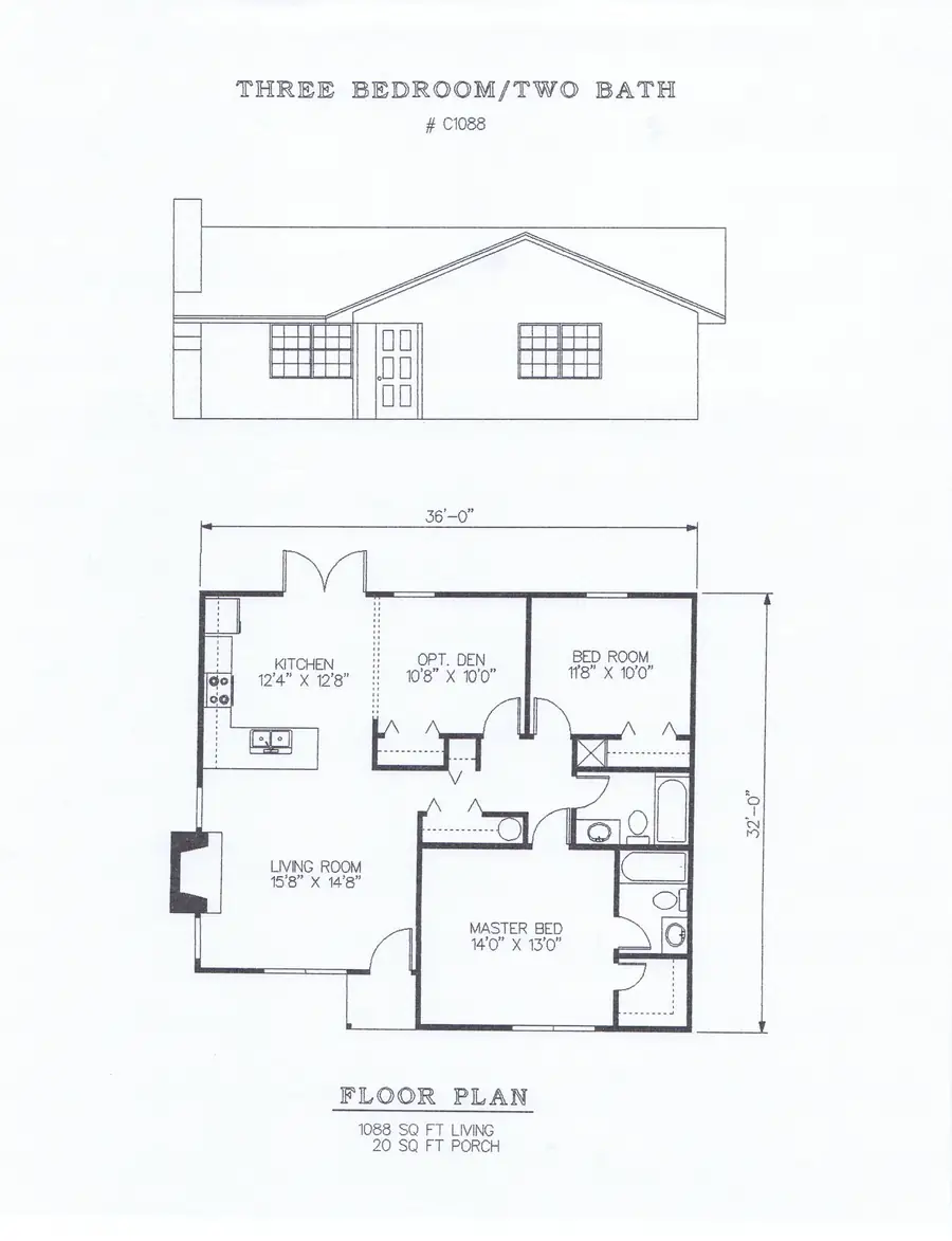 Plan #C1088 three bedroom house plan preview