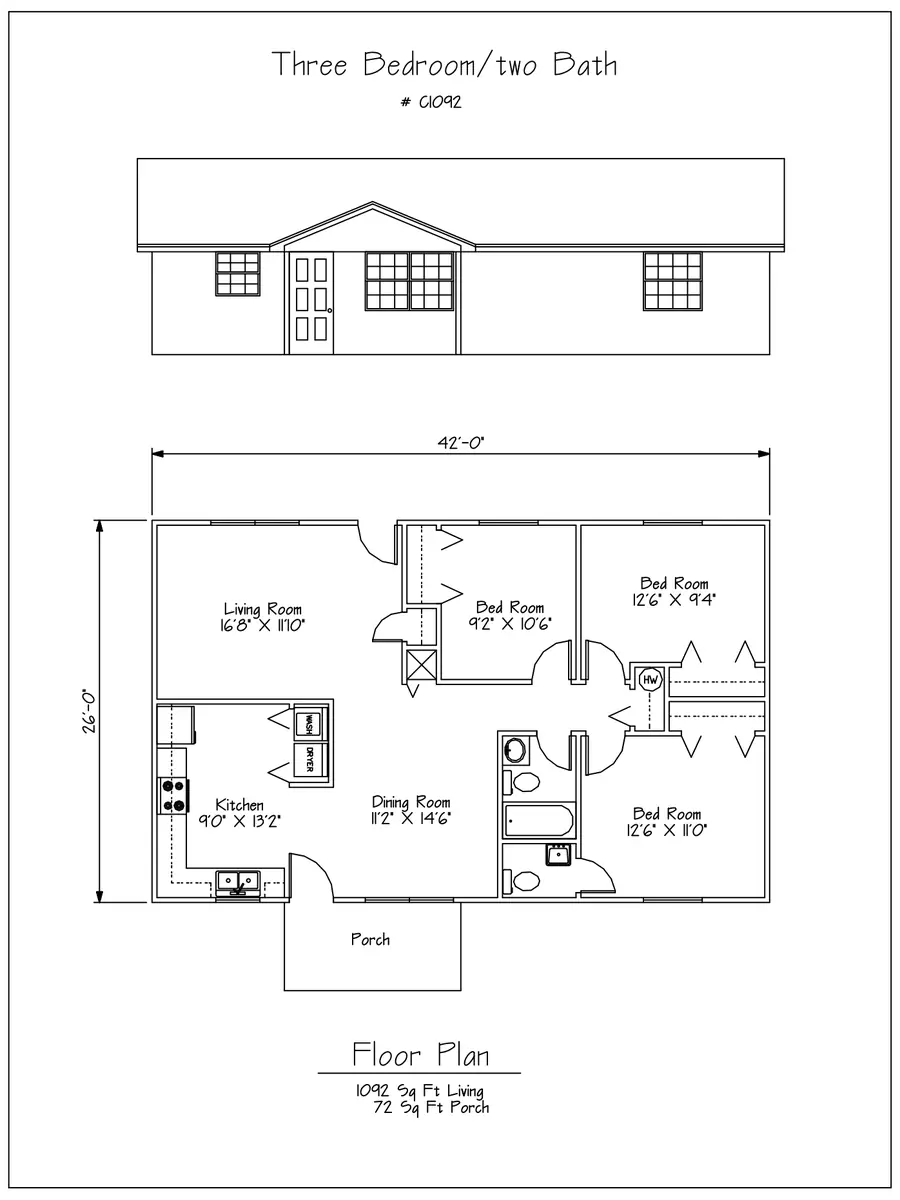Plan #C1092 three bedroom house plan preview