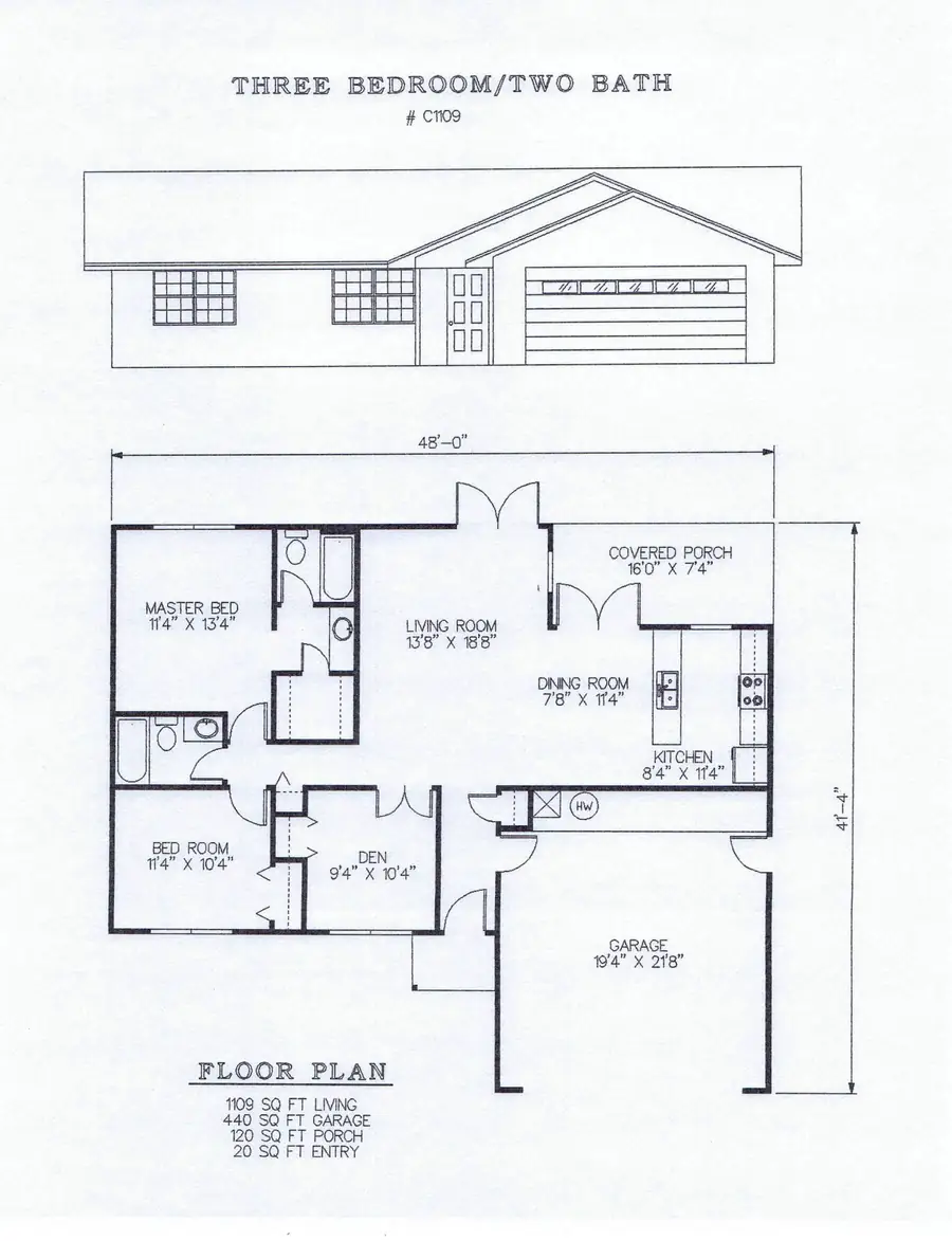 Plan #C1109 three bedroom house plan preview