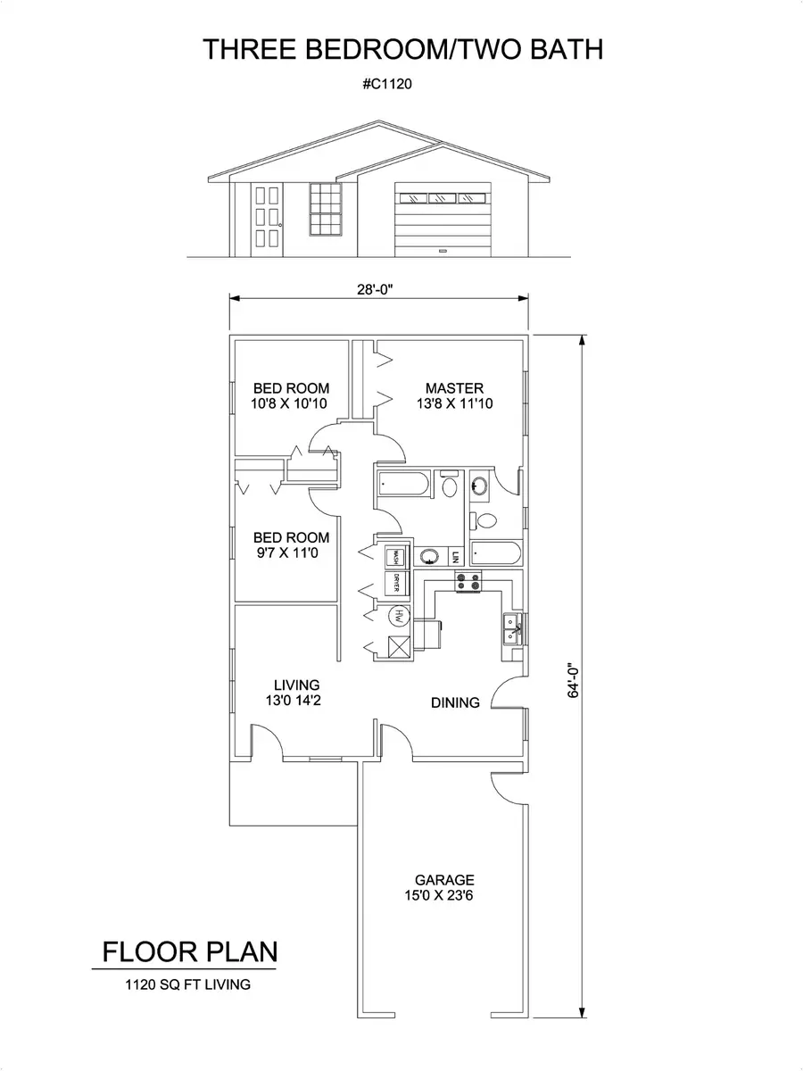 Plan #C1120 three bedroom house plan preview