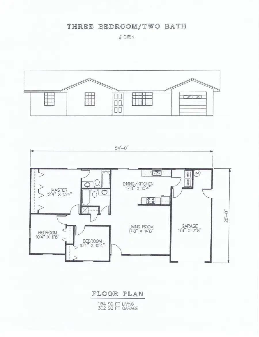 Plan #C1154 three bedroom house plan preview