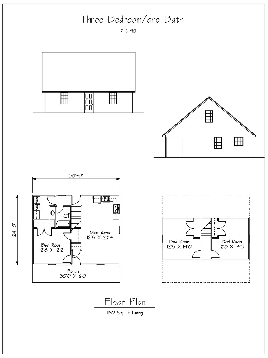 Plan #C1190 three bedroom house plan preview