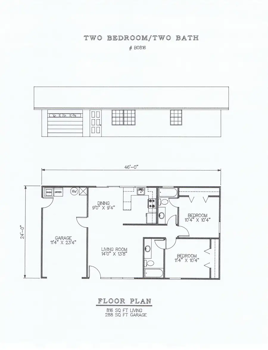 Plan #B0816 two bedroom house plan preview