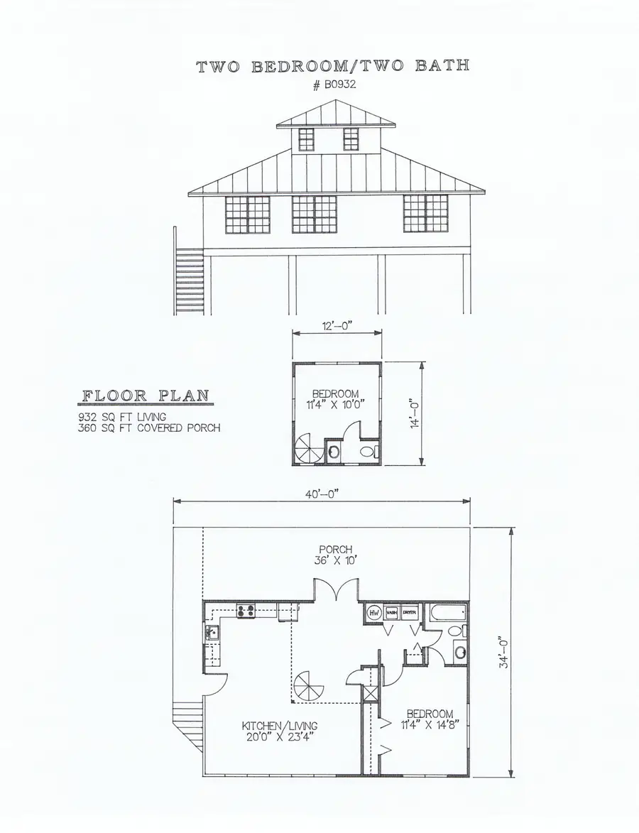 Plan #B0932 two bedroom house plan preview