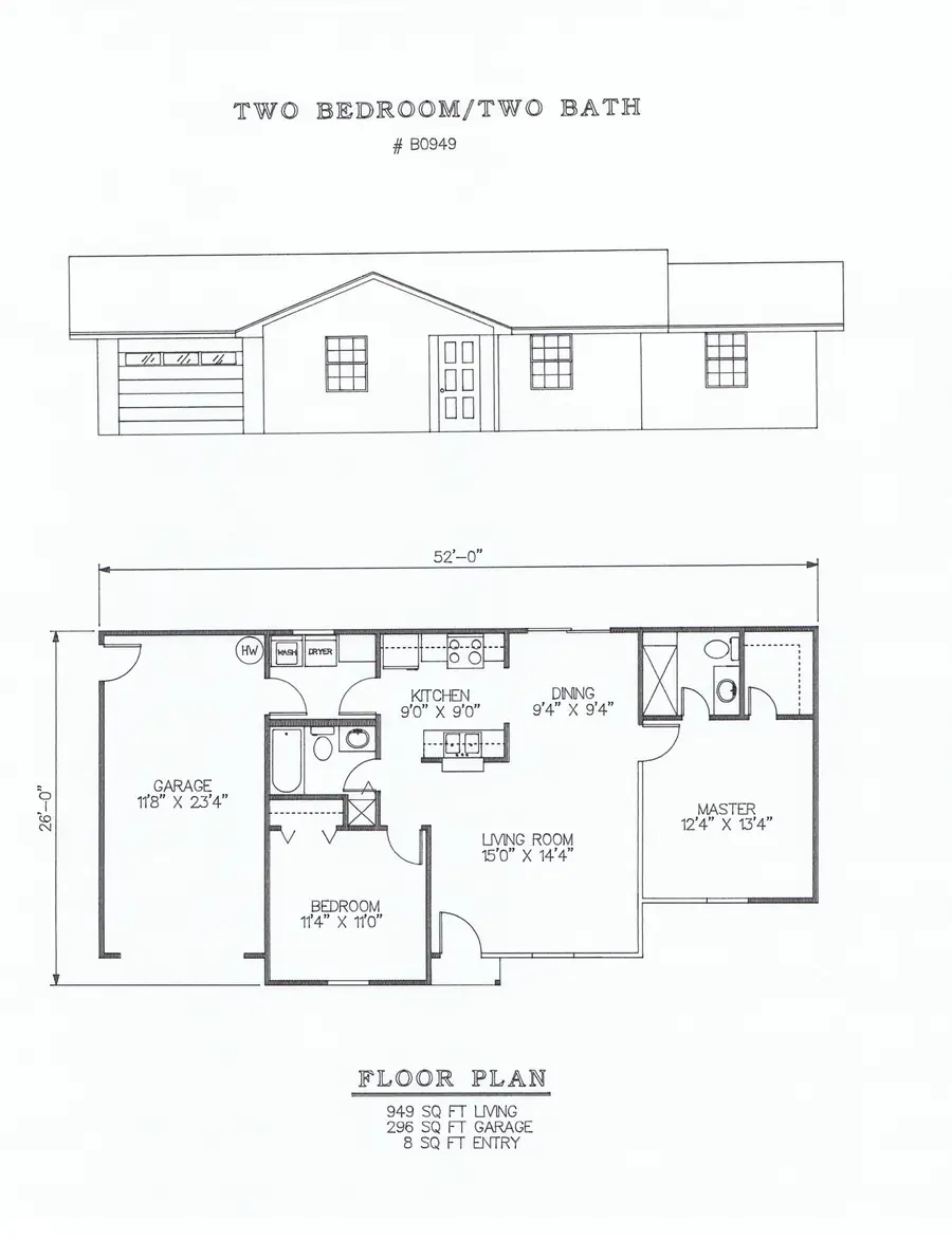 Plan #B0949 two bedroom house plan preview