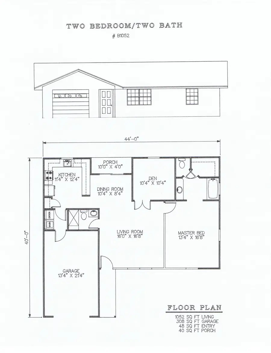 Plan #B1052 two bedroom house plan preview