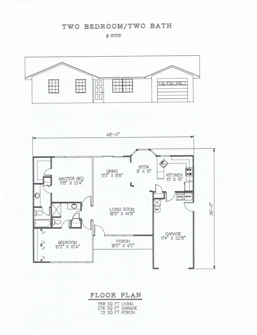Plan #B1158 two bedroom house plan preview